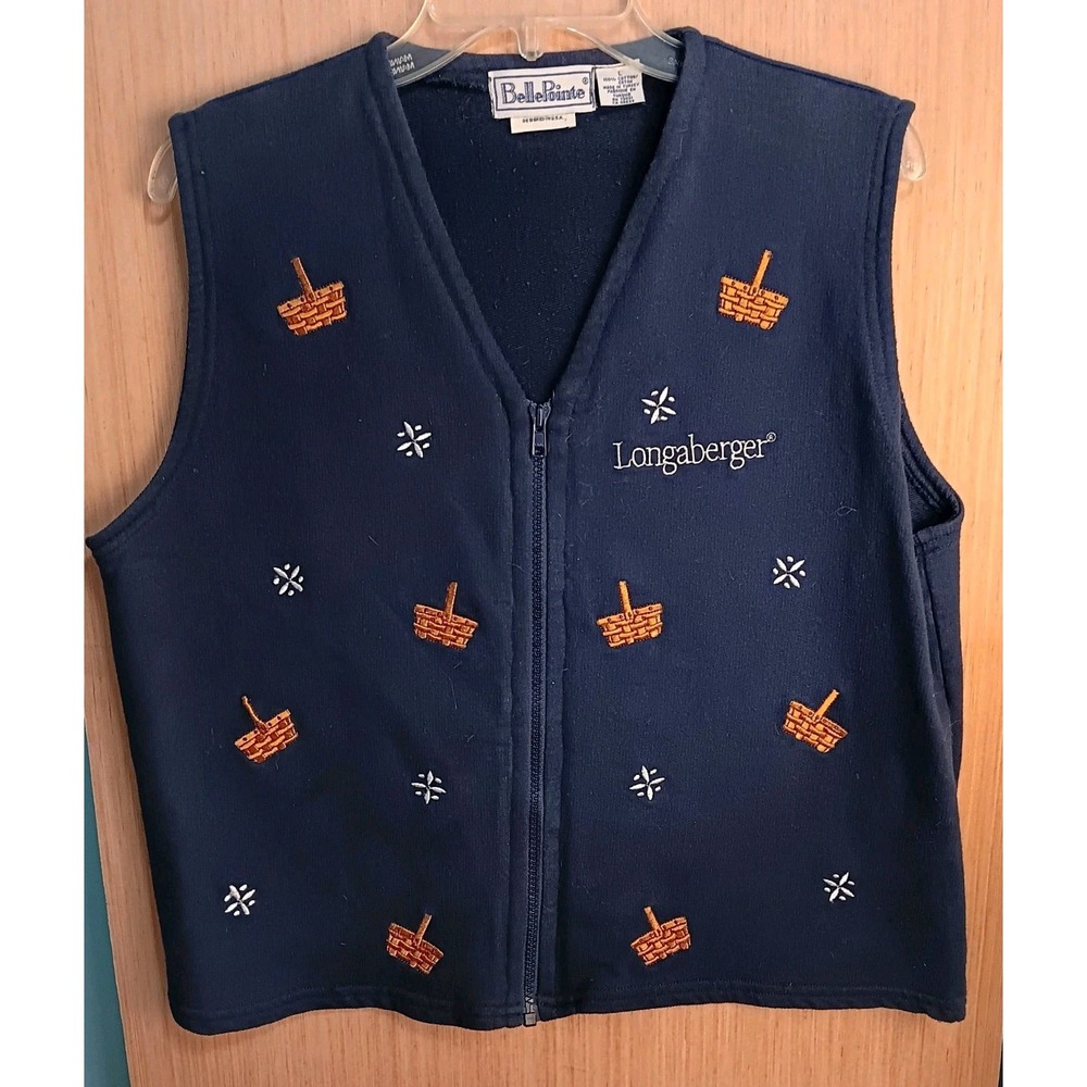 Longaberger‎ Size Large Ladies Navy Blue Sweater Vest Full Front Zipper